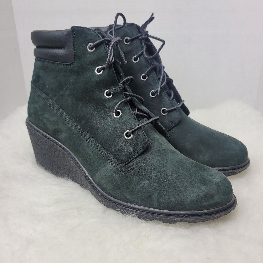 Timberland Amston Nubuck Leather Lace Up Wedge Heel Ankle Boots Shoes Size 9.5